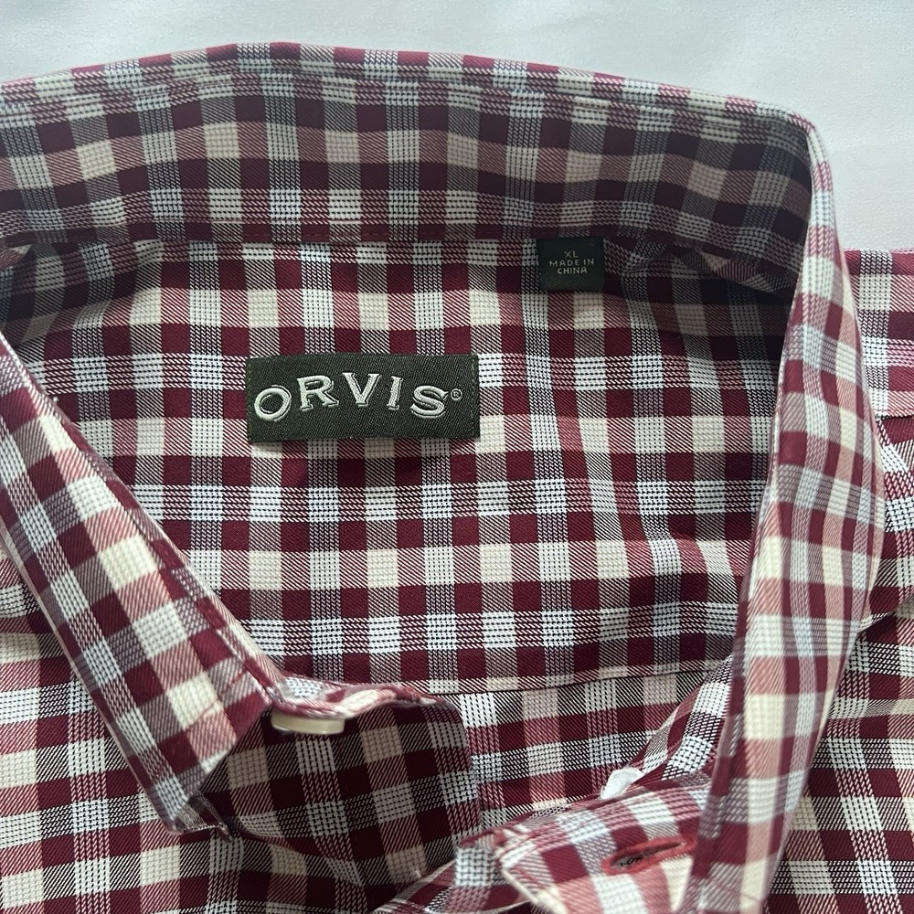 Orvis Men's Wrinkle Free Button up Shirt XL Red Plaid (035)